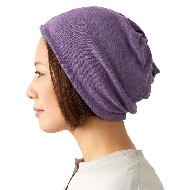 CHARM Bio-Baumwolle Multifunktionstuch Stirnband - Beanie Loop Schal Halstuch Dunkelgrau & Lila, Dun