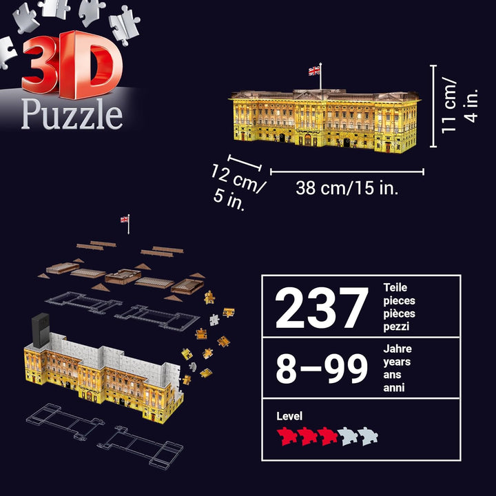 Ravensburger 3D Puzzle Buckingham Palace bei Nacht 12529 - leuchtet im Dunkeln - der Buckingham Pala