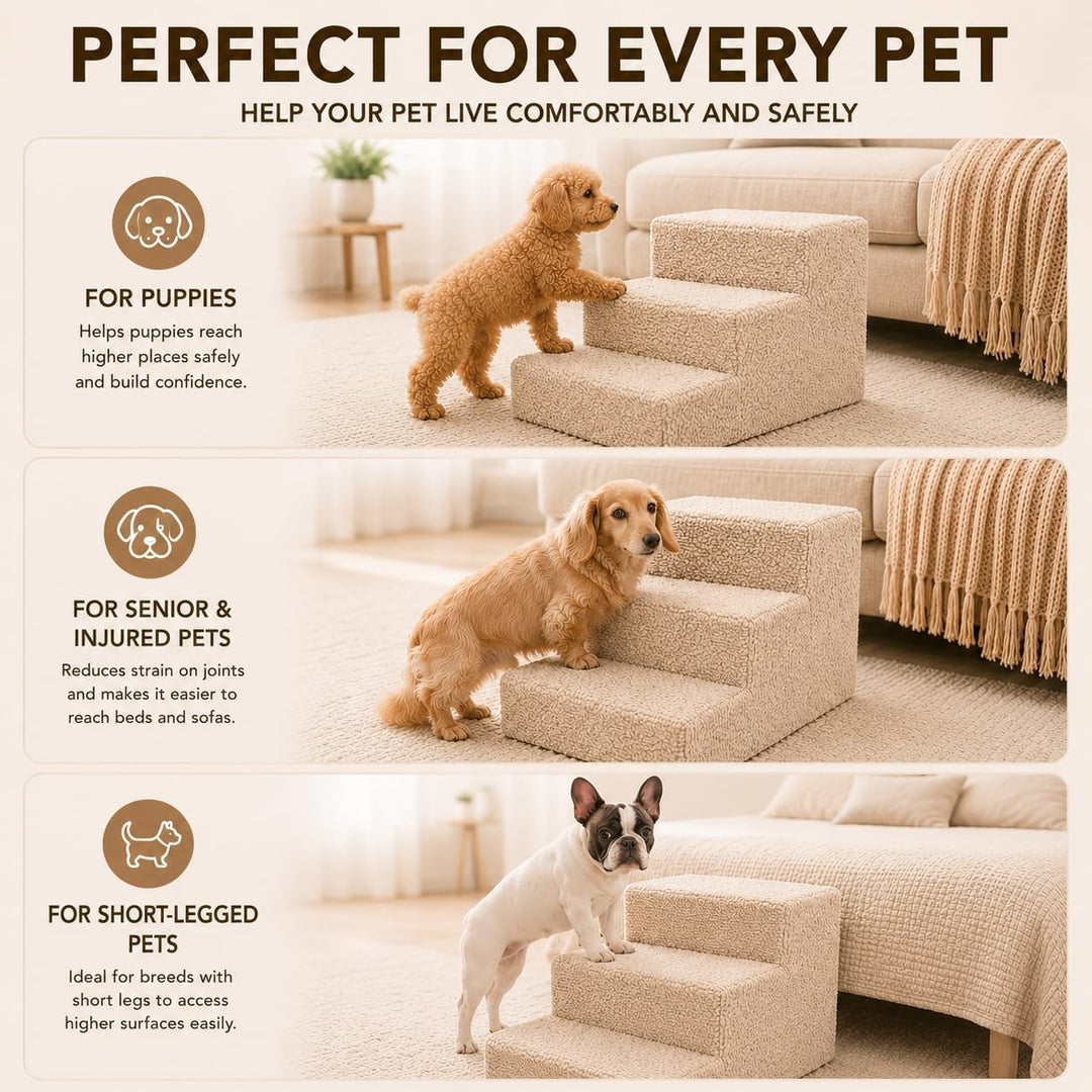 Muralo Hundetreppe 3 Stufen 30 cm, rutschfest, Wasserabweisend - Beige | Haustiertreppe für Kleine H
