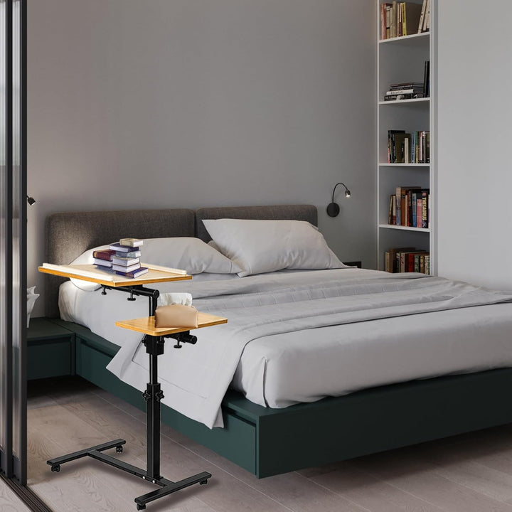 OHMG Betttisch mit Rollen, 2 Tabletts, für Sessel, verstellbar, mit einer Hand, Tisch mit Rollen, Fr