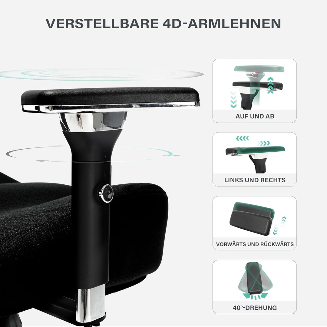 Blue Whale Bürostuhl 200kg,Grosser und hoher Bürostuhl Ergonomisch,Drehstuhl aus Mesh und Wippfunkti