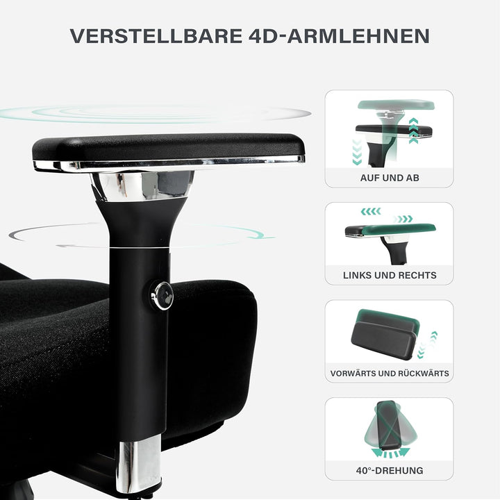 Blue Whale Bürostuhl 200kg,Grosser und hoher Bürostuhl Ergonomisch,Drehstuhl aus Mesh und Wippfunkti