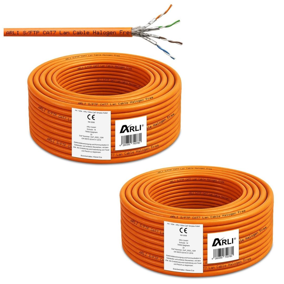 ARLI CAT 7 Verlegekabel 200 m Netzwerkkabel CAT.7 2 x 100 m LAN Halogenfrei Installationskabel SFTP