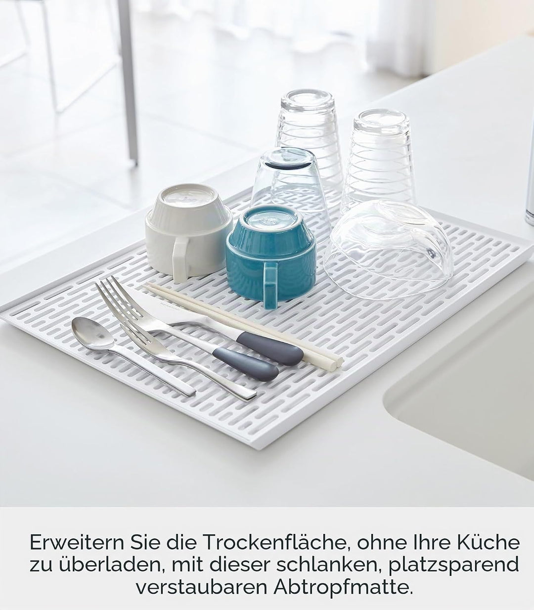 Yamazaki 3328 TOWER Breites Glas- und Becher-Abtropfgestell, weiss, ABS-Harz, minimalistisch, 42.5 x