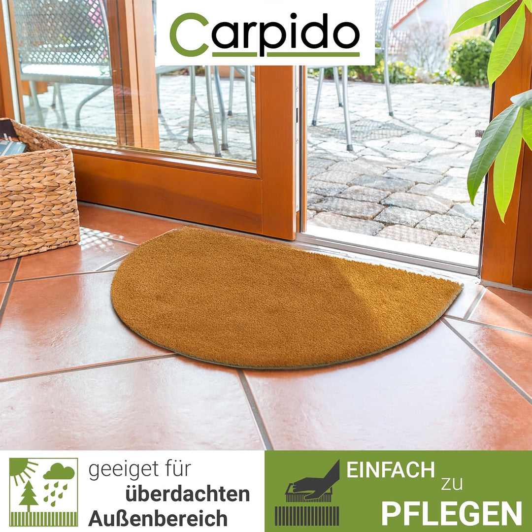 Carpido rutschfeste Kokosmatte - 60 x 90 cm Halbrund 24mm Natur - Für Innen und für den überdachten