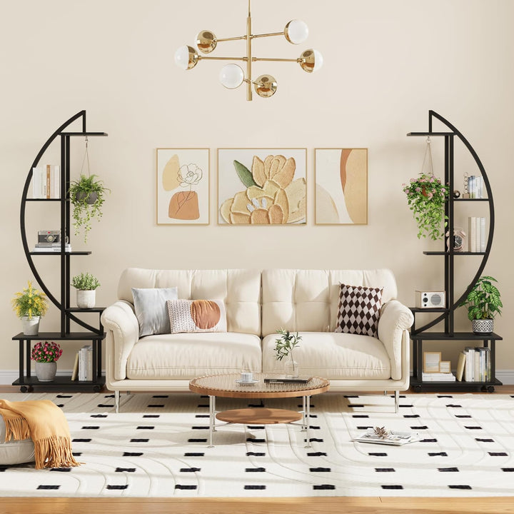 Garvee 5-Stufiger 176cm Pflanzenständer Mit Rädern - 2 Stück Blumenständer Metall Holz Pflanzenregal