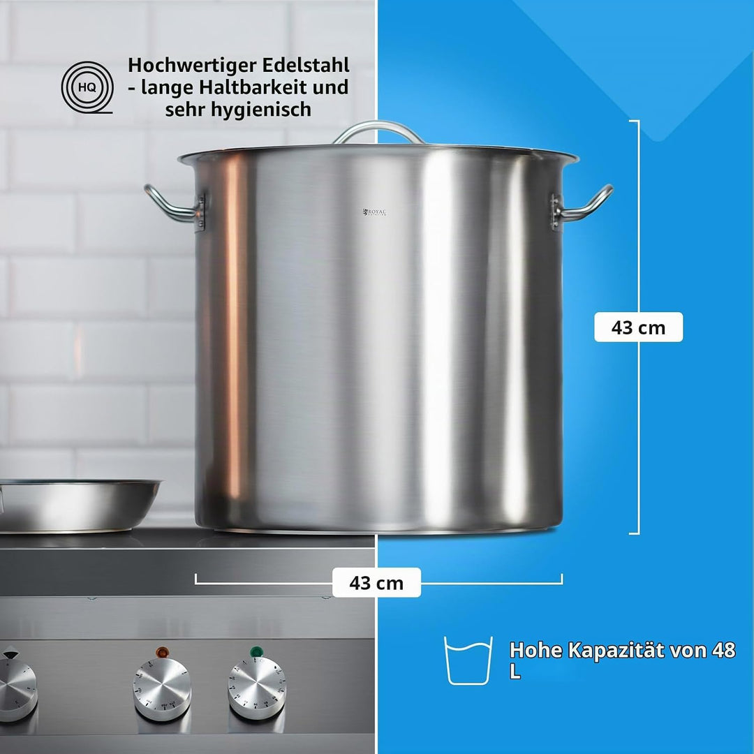 Royal Catering RCST-50E Edelstahltopf mit Deckel Edelstahlkochtopf Kochtopf Induktion (48 Liter, Bod