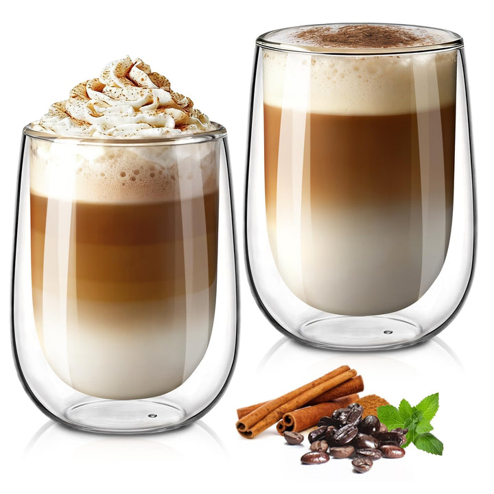 glastal 350ml Doppelwandige Latte Macchiato Gläser Set Borosilikatglas Kaffeetassen Glas 2er Set Kaf