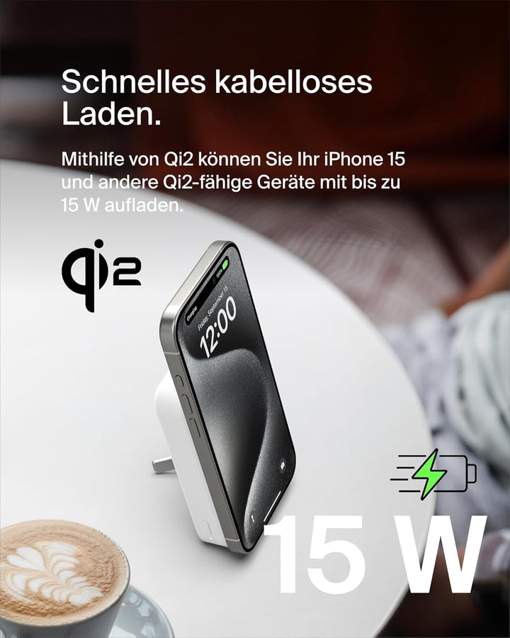 Belkin BoostCharge Pro Kabellose Powerbank 10000mAh mit Qi2, MagSafe-Kompatibles Tragbares Ladegerät