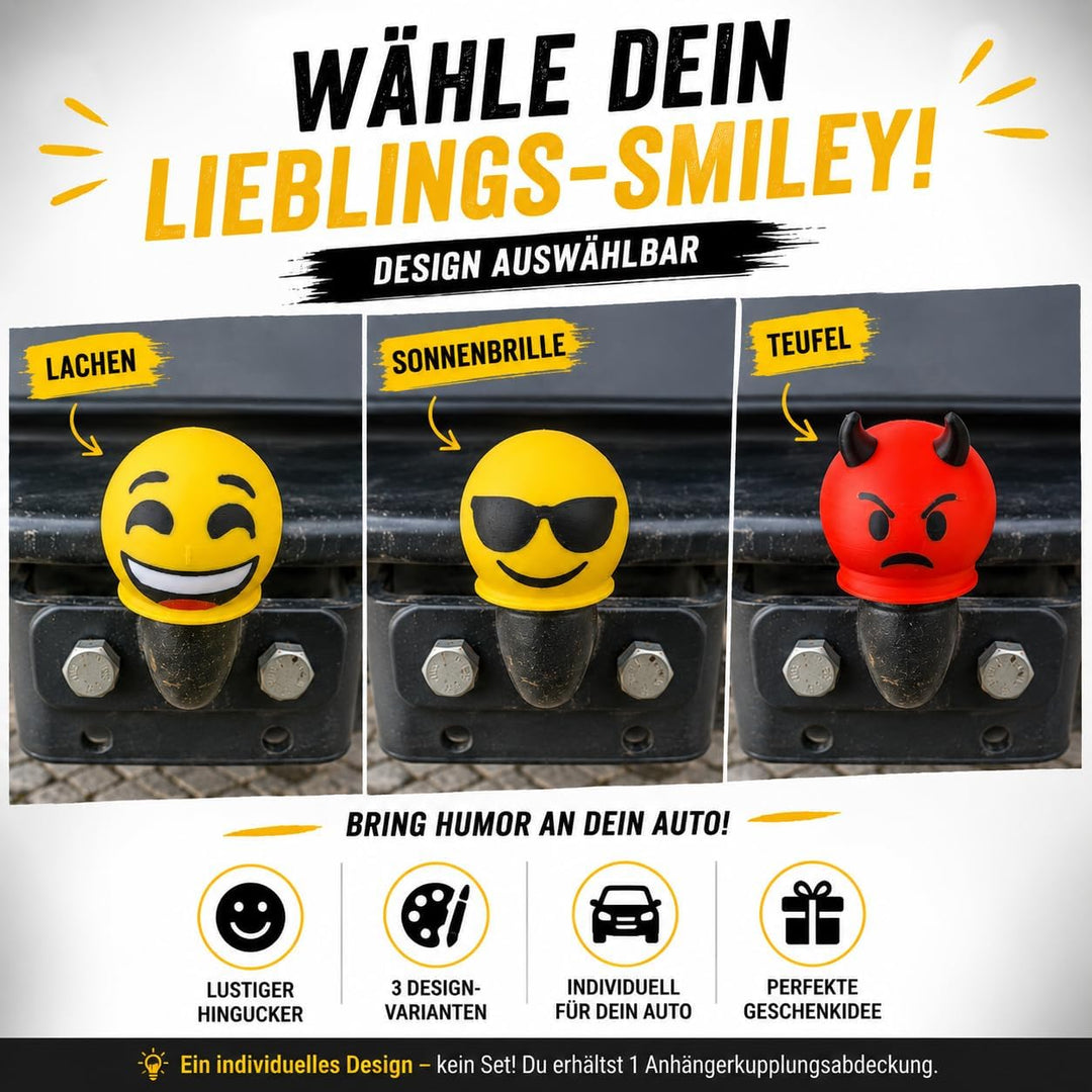 Anhängerkupplung Abdeckung Smiley – Lustige AHK Schutzkappe für 50 mm Kugelkopf – Universal für Auto