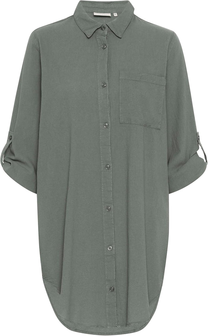 KAFFE Langarm - Hemd KAnaya Damen Hemd Langarm Kragen Lang Casual Hemdbluse 34 Balsam Green, 34 Bals