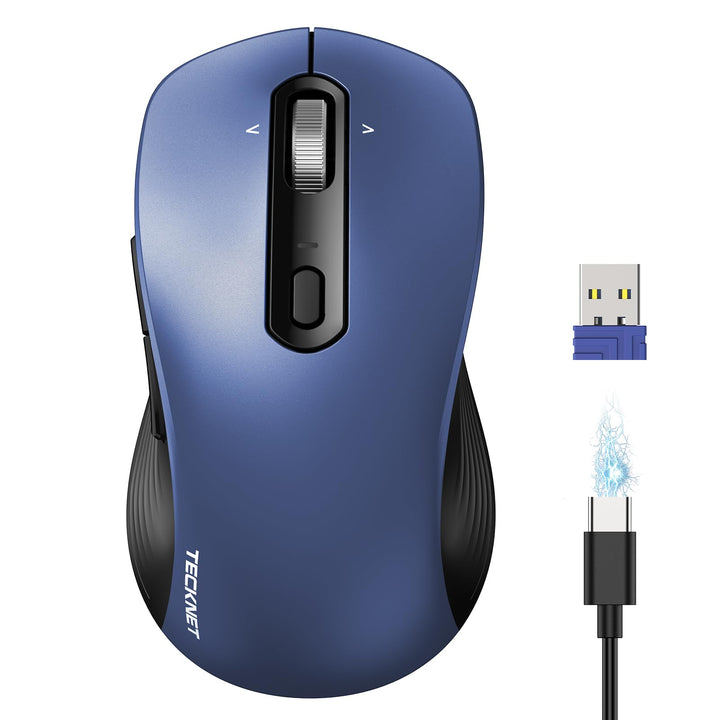 TECKNET Bluetooth Maus Kabellos, Wiederaufladbare Funkmaus mit 4-Wege-Scrollrad, 4800 DPI 6 Stufen,