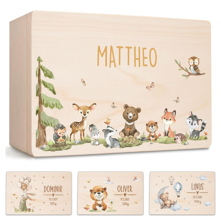 Little Deco Personalisierte Baby Erinnerungsbox Waldtiere | M - 30 x 20 x 13 cm - Design 3 | Erinner