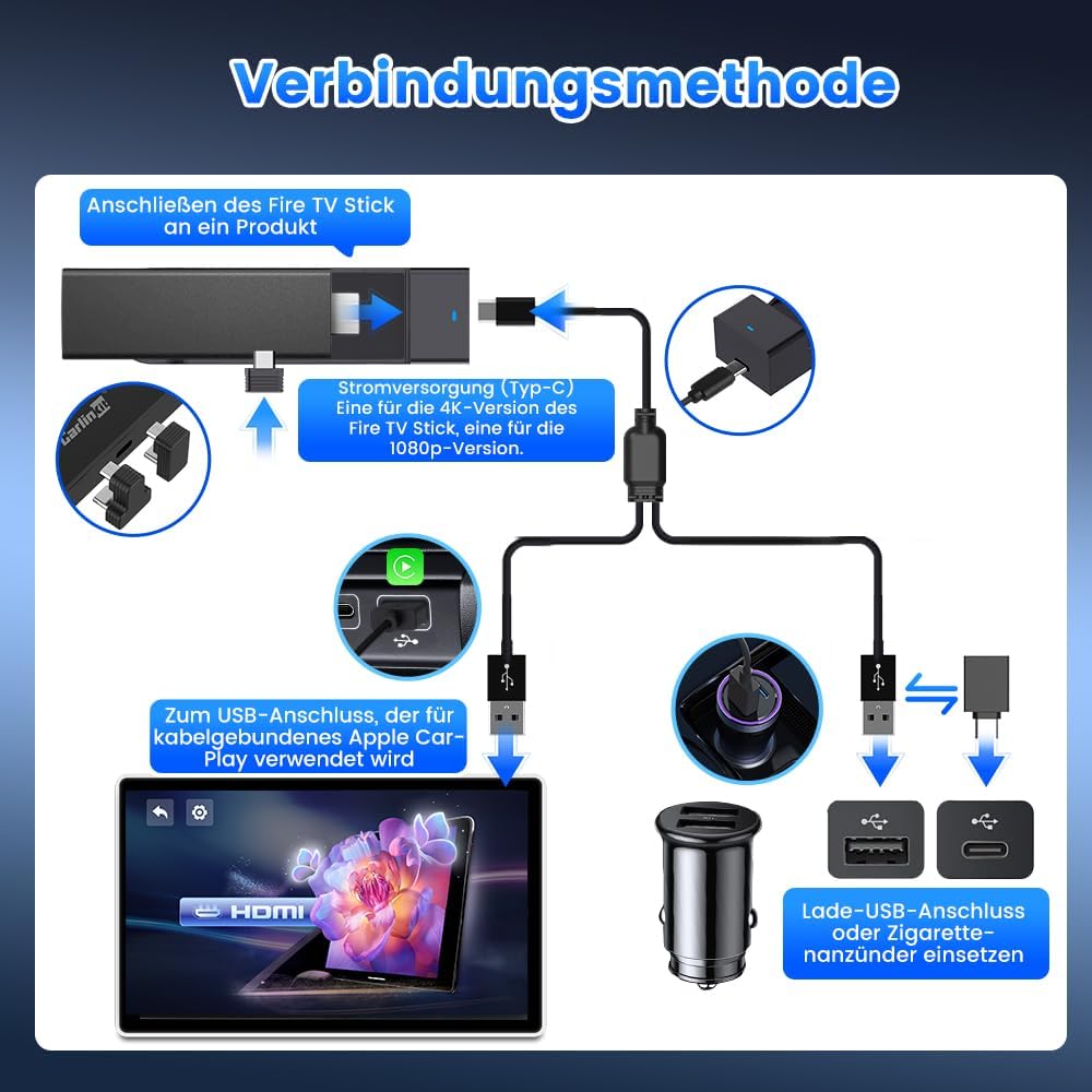Carlinkit Fire DriveLink HDMI Adapter - konvertiert kabelgebundenes CarPlay für Fire TV Stick Stream