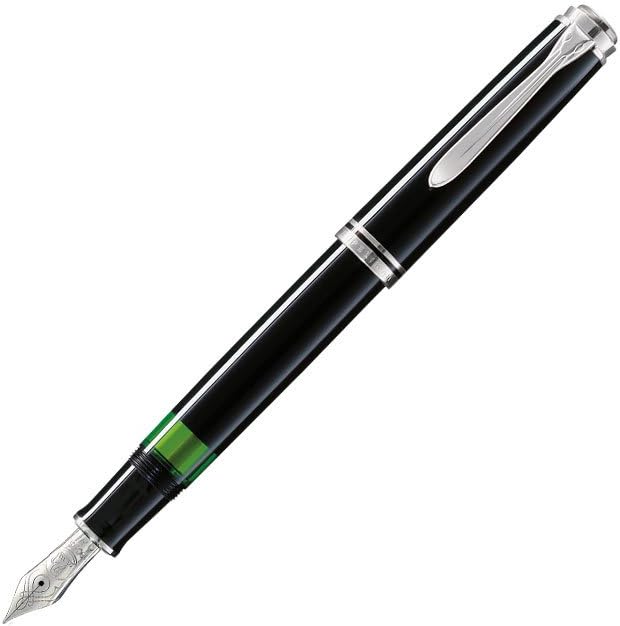 Pelikan Füllhalter Souverän 405, Schwarz, Feder B (breit), hochwertiger Kolbenfüller im Geschenk-Etu