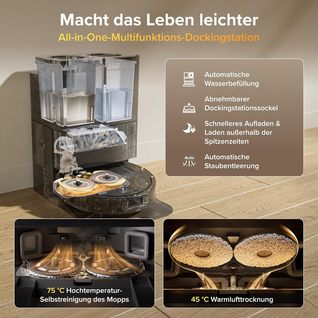 roborock Qrevo S Pro Saugroboter mit Wischfunktion, verbessert von QV 35A, 18.500 Pa, 75 °C Heisswas