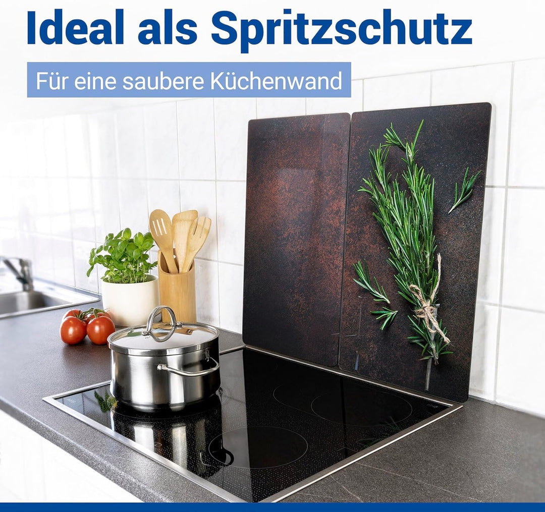 Allstar Glasabdeckplatten Rosmarin, 2er Set, Herdabdeckung für Glaskeramikkochfelder mit Rosmarinmot