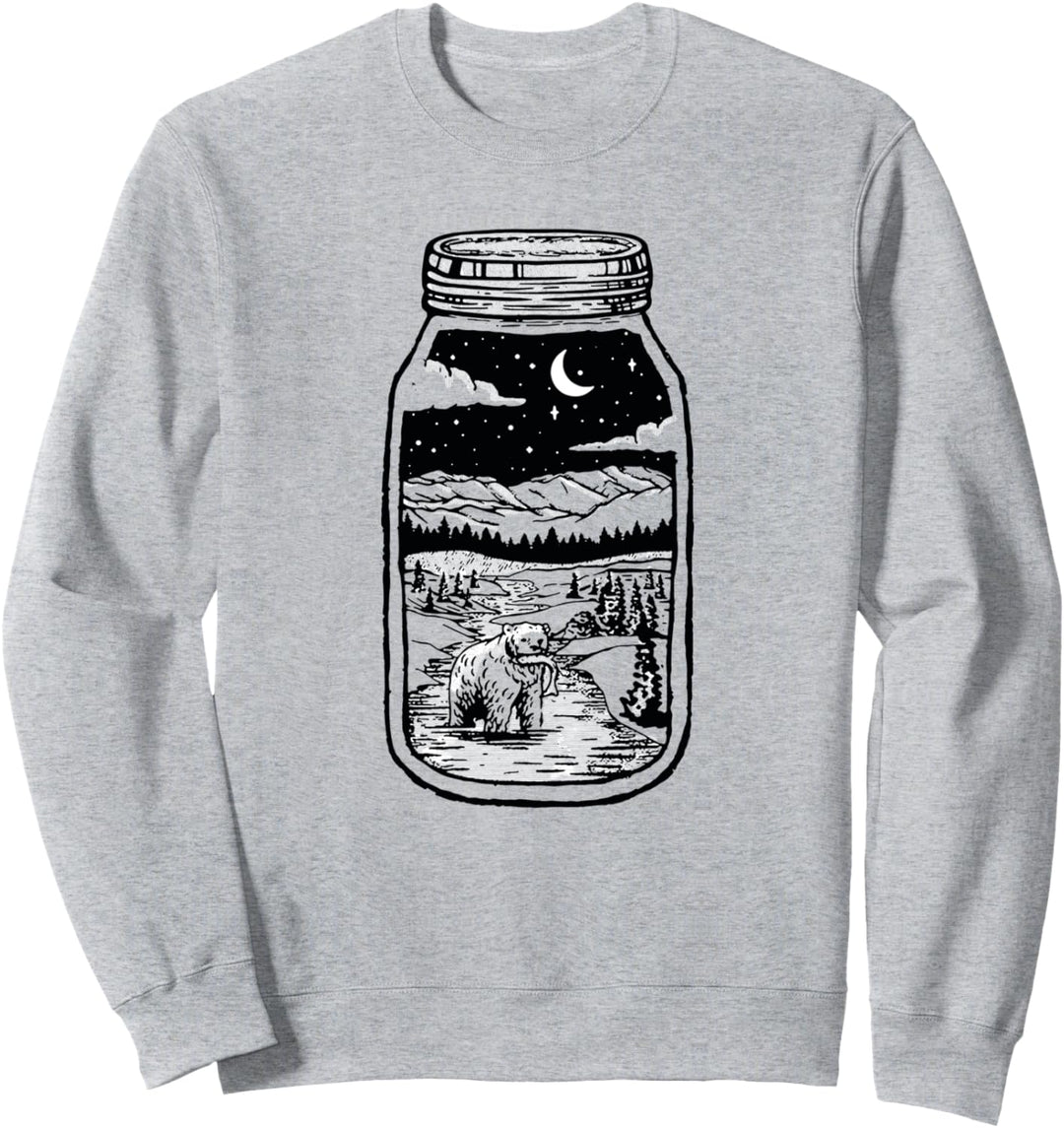 Moonshine Lover Jar Design - Bear, Moon & Mountains Sweatshirt