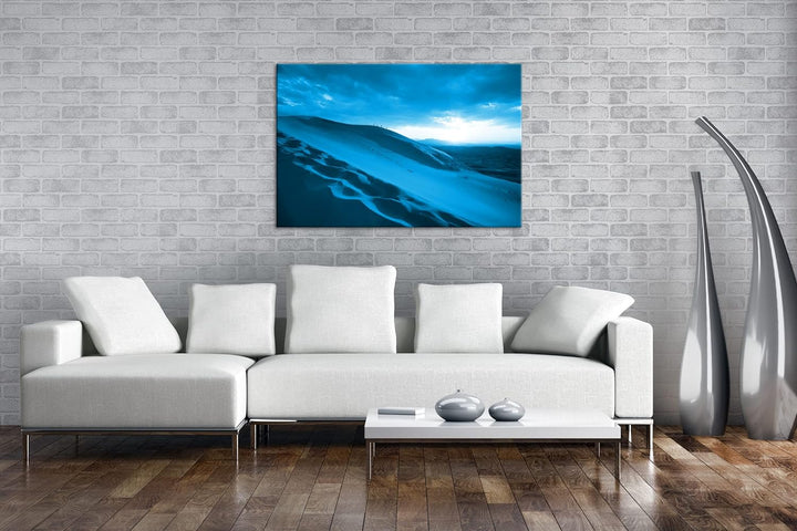 Sanddüne in der Wüste Format 80x60 Effekt: Monocrome Blau als Leinwandbild, Motiv fertig gerahmt auf