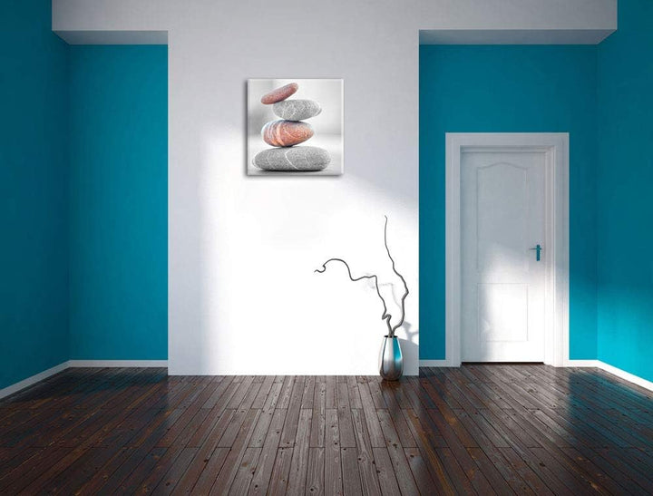 Steinturm schwarz/weiss, Format: 70x70 auf Leinwand, XXL riesige Bilder fertig gerahmt mit Keilrahme