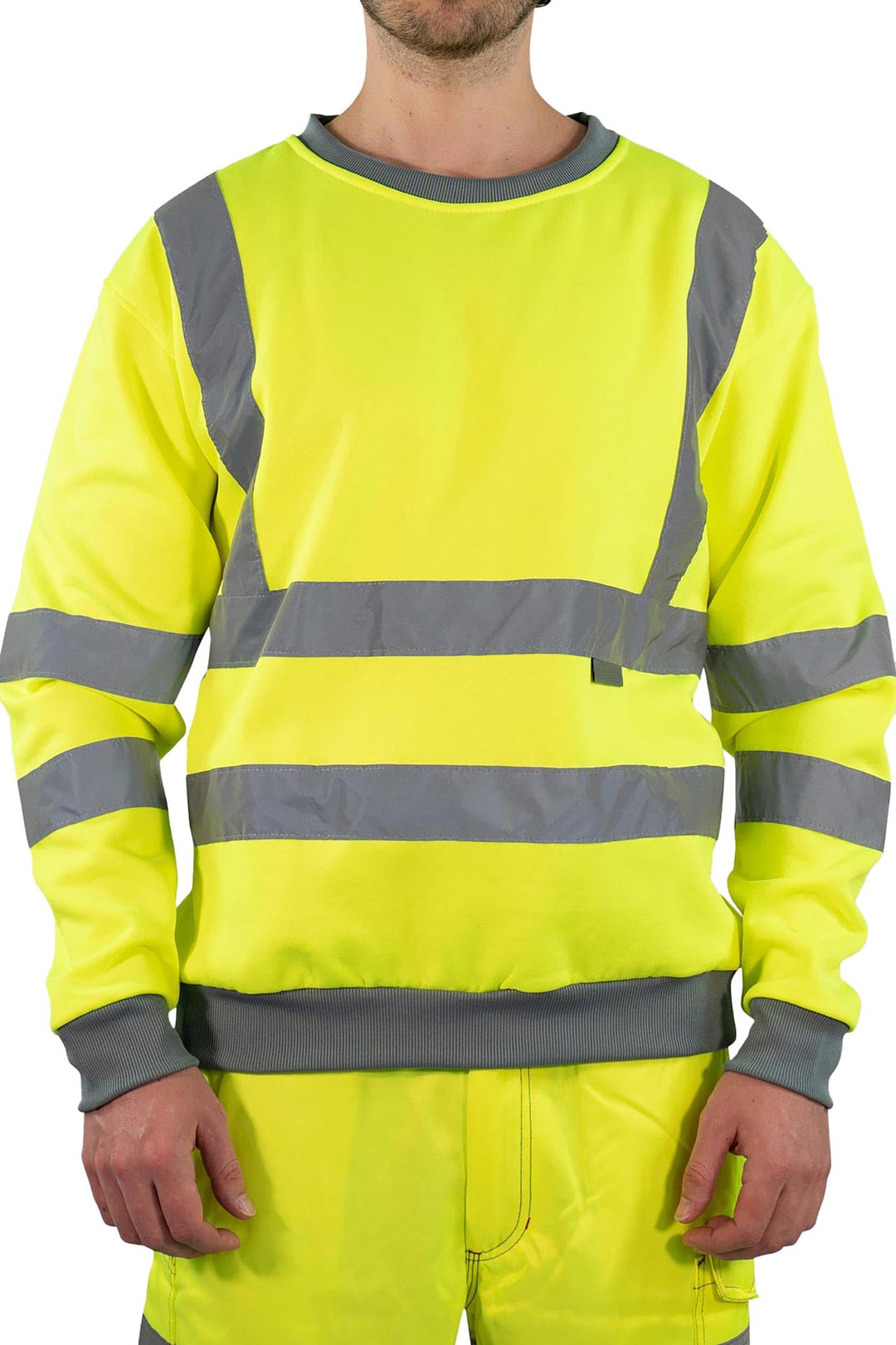 Warnschutz Pullover Herren EN ISO 20471 Klasse 3 Sicherheits-Sweatshirt mit Reflexstreifen, Rundhals
