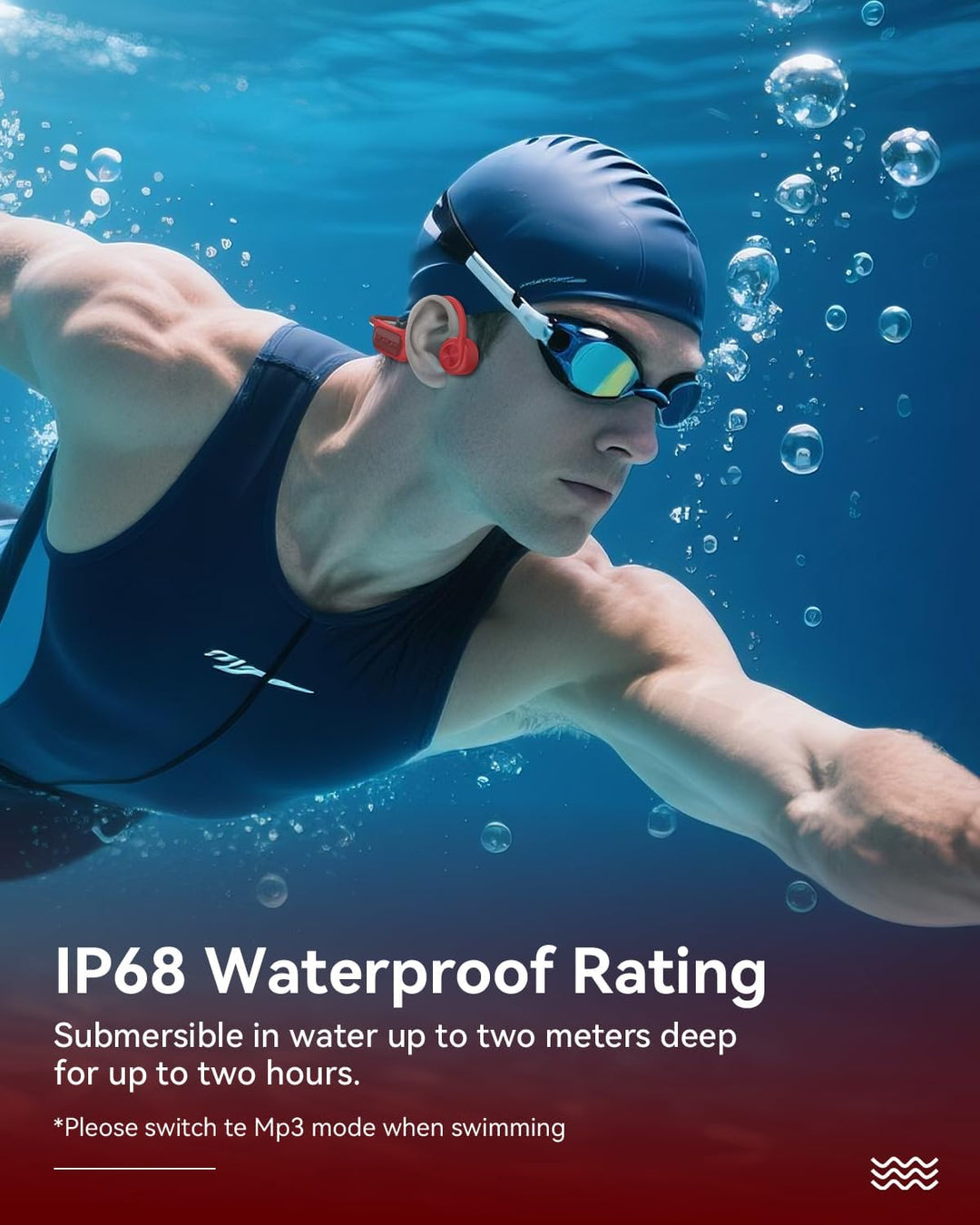 Wantek Knochenschall Kopfhörer, Bluetooth IP68 wasserdichte Kopfhörer Schwimmen mit 32GB Speicher MP