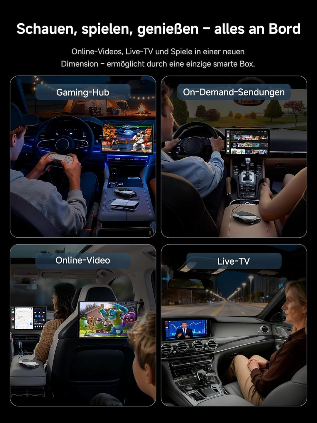 CarPlay Android Auto Wireless Adapter + Android OS, 8GB+128GB Car VideoBox mit HDMI In/Out, 4G LTE,