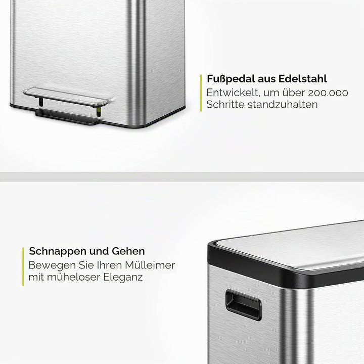 EKO Ecocasa Mülltrennsystem, Rostfreier Stahl, Silber/Schwarz/Grün, 15L 15L+15L, 15L+15L
