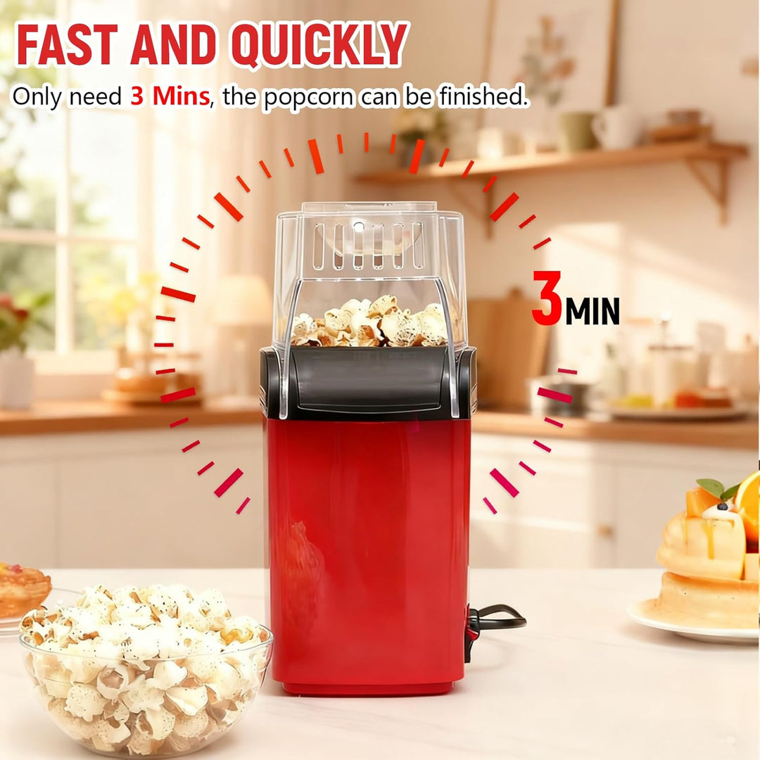 Heissluft Popcornmaschine, 1200W Heissluft Popcorn Maker mit Messlöffel, Transparenten Deckel, Nachf