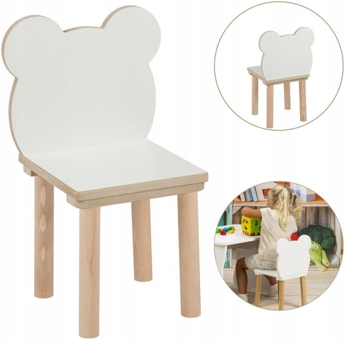 Kindertisch mit 2 Stühlen Set 50 x 60 x 47 cm aus Holz, Bär- und Hasen-Design, Sitzgruppe Kinder, Ki