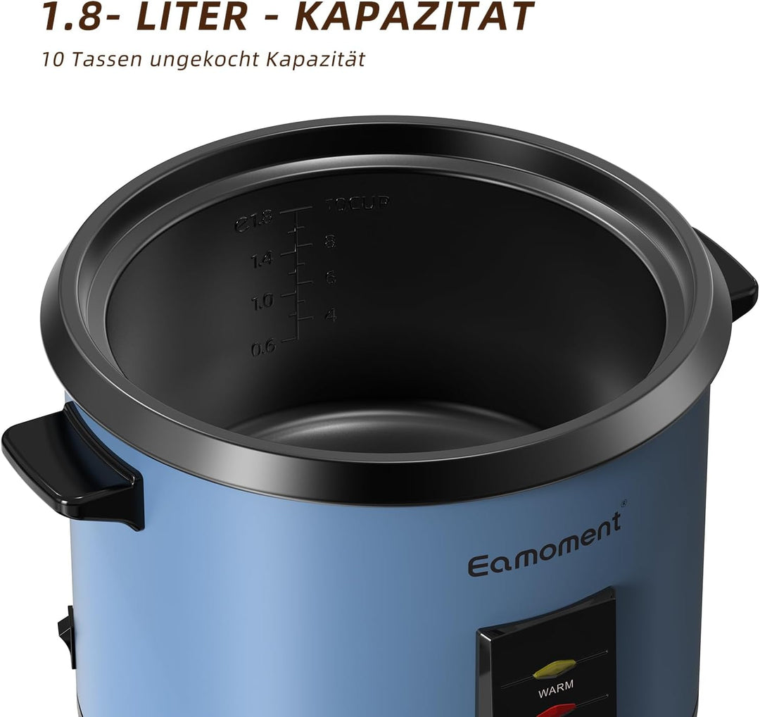 Eamoment ERC-10CBL 1.8L | 700W Reiskocher & Schwarzer Dampfgarer Reiskochfunktionen,kochen 1-10 Pers