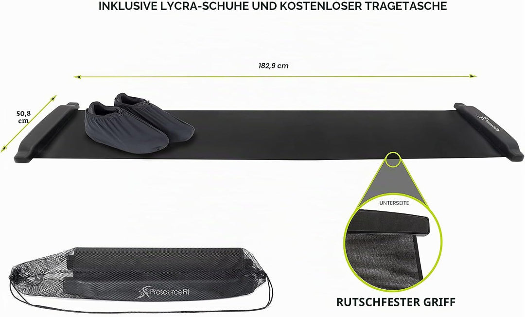 ProSourceFit Rutschbrett-Matte für Übungen, 1,8 m, mit Endstoppern, Booties und Tragetasche für Low-