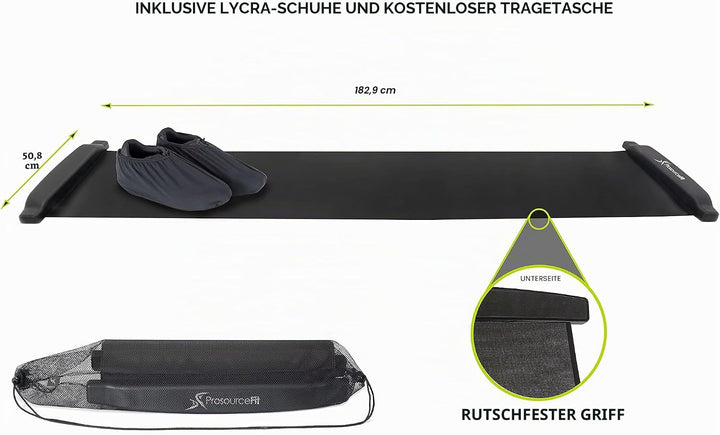 ProSourceFit Rutschbrett-Matte für Übungen, 1,8 m, mit Endstoppern, Booties und Tragetasche für Low-