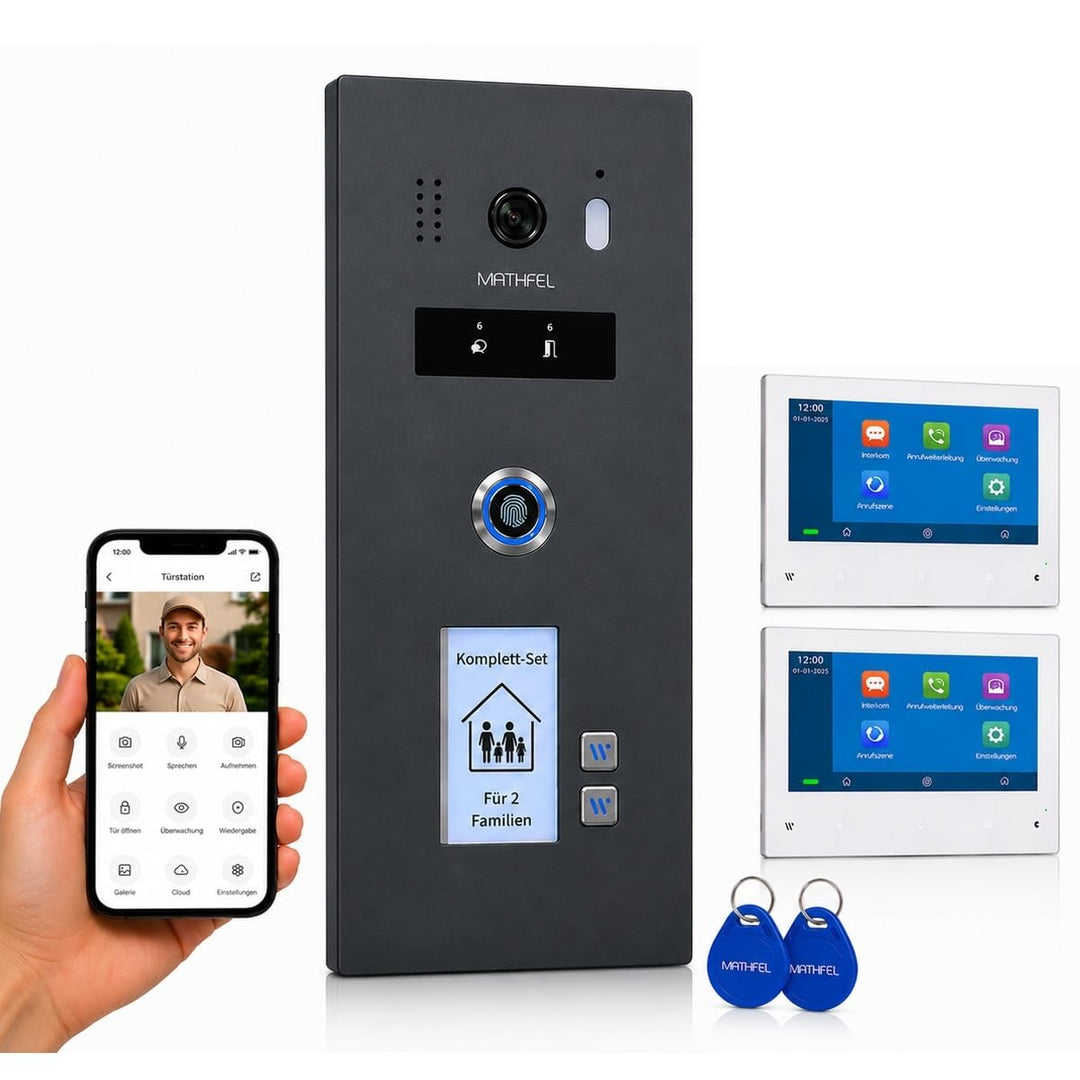 MATHFEL WLAN 2 Familienhaus IP Video Türsprechanlage, Unterputz-Türstation IP65, 7 Zoll Monitor, HD-