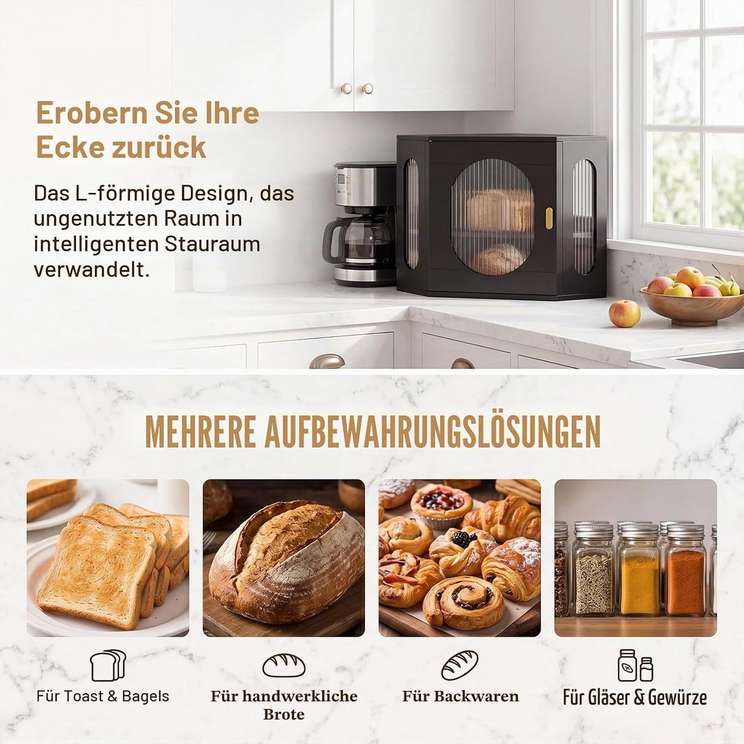 Alpeir Ecke Brotkasten Holz Gross Botkorb für die Küche Brotdose Zwei Ebenen Brot Aufbewahrungsbox V