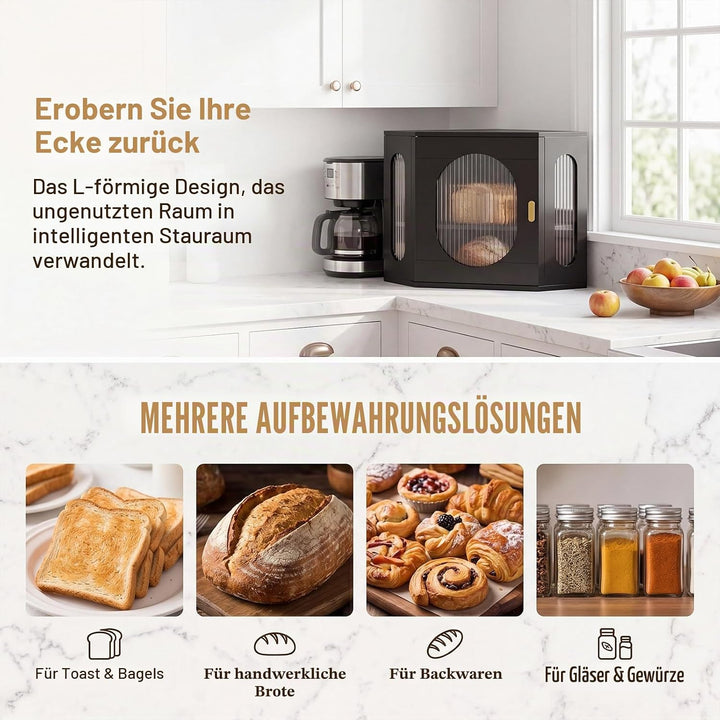 Alpeir Ecke Brotkasten Holz Gross Botkorb für die Küche Brotdose Zwei Ebenen Brot Aufbewahrungsbox V
