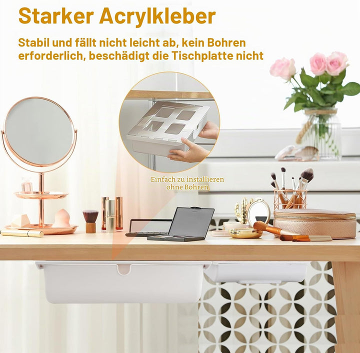 3 Stück Schublade unter Schreibtisch, Versteckte Schubladenbox, Schubladen Organizer Aufbewahrungsbo