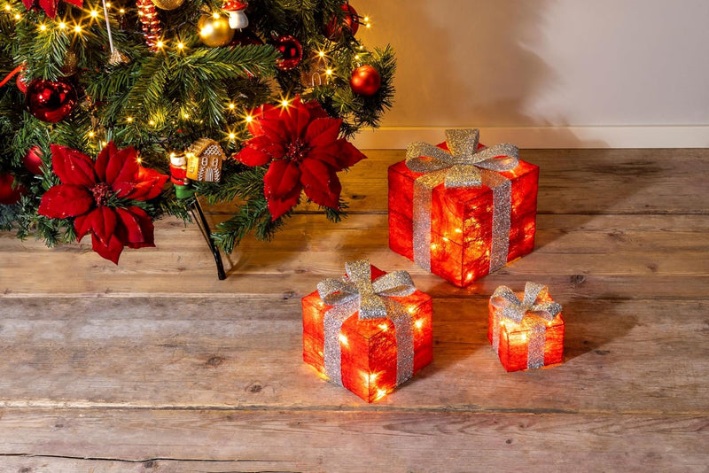 Bambelaa! 3er Led Deko Geschenke Leucht Boxen Timer Weihnachts Dekoration Weihnachtsdeko Beleuchtet