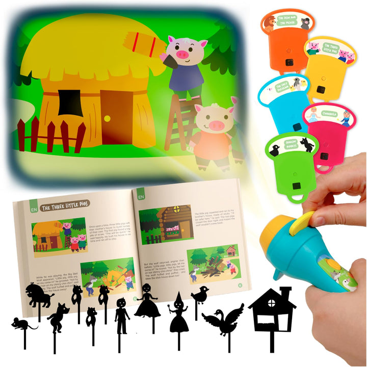 Nene Toys Interaktives Märchenbuch mit Projektor-Taschenlampe & Schattentheater für Kinder ab 3 Jahr