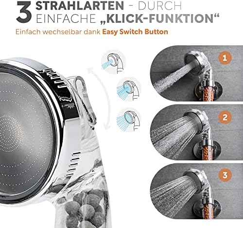 Premium Duschkopf mit Mineralsteinen von happydrop - Die wassersparende Handbrause druckerhöhend mit