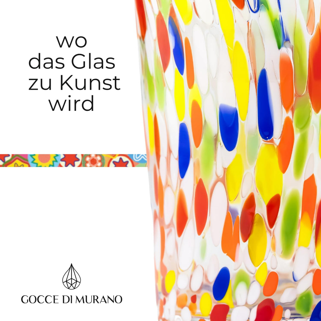 Gocce di Murano Set mit 6 Regenbogen-Gläsern, aus mundgeblasenem Muranoglas, 240 ml, handgefertigt,