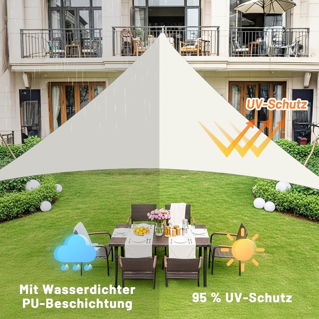 LOVE STORY Sonnensegel Dreieckig 4x4x3m Wasserdicht Segeltuch Sonnenschutz Windschutz PES mit 95% UV