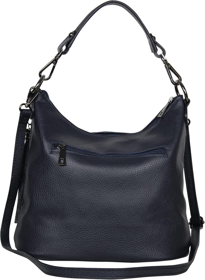 AmbraModa GLX09 - Damen Handtasche Schultertasche Beutel aus Echtleder Dunkelblau, Dunkelblau
