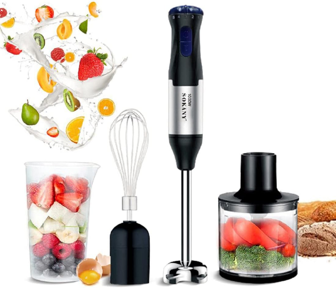 SOKANY Stabmixer Edelstahl 1000 watt, 5 Geschwindigkeit Pürierstab [4in1: Pürierstab/Zerkleinerer, M
