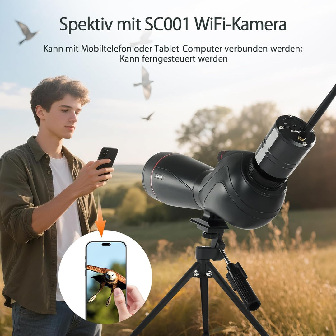 Svbony SV406 20–60x80 mm Spektiv mit SC001 WiFi Kamera, HD FMC BAK4 mit Dual Focus, 1.25'' Abnehmbar