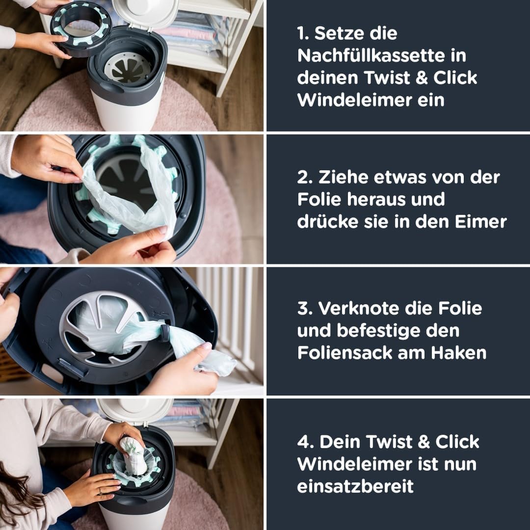 Tommee Tippee Windeleimer Nachfüllkassetten für Twist & Click, nachhaltiger antibakterieller GREENFI