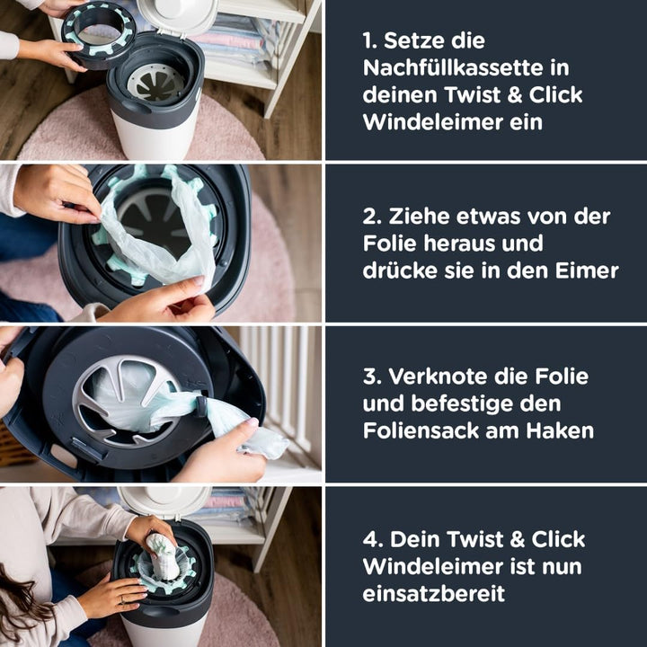 Tommee Tippee Windeleimer Nachfüllkassetten für Twist & Click, nachhaltiger antibakterieller GREENFI