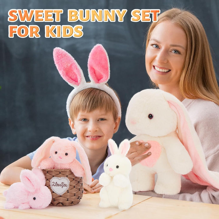 MorisMos Süss 4 Stücke Hasen Kuscheltier Stofftier Plüschtier, 48cm hoch riesen hase XXL mit 3 klein