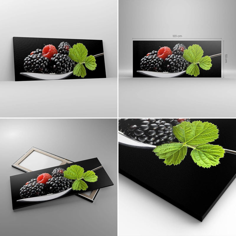 Wandbilder Dekoration Wohnzimmer Löffel Himbeere Brombeere Frucht Panorama Bilder auf Leinwand 120x5