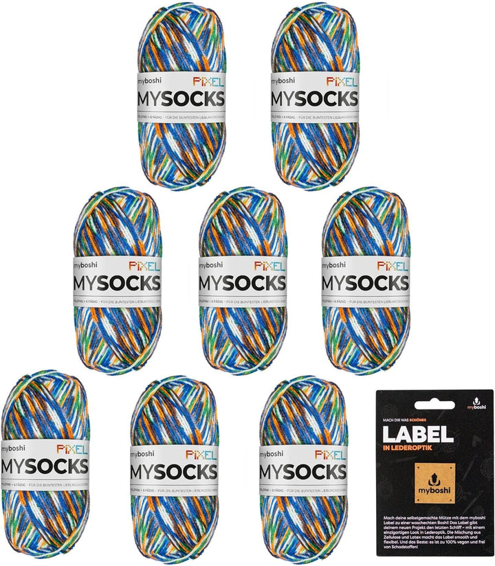 myboshi mysocks Pixel, 6-fädige Sockenwolle, strapazierfähig, Garn, inkl. original Label in Lederopt